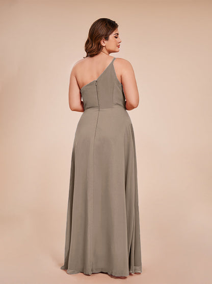 Plus Size One Shoulder Side Slit Chiffon Bridesmaid Dress