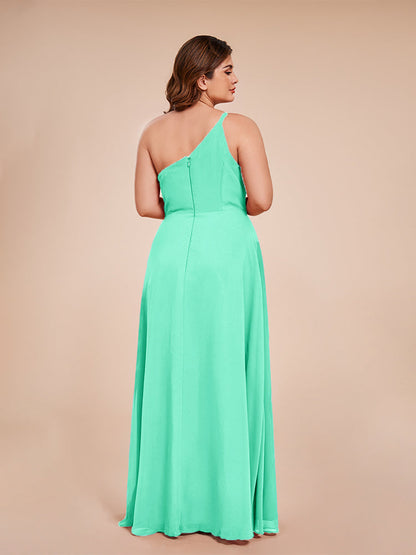 Plus Size One Shoulder Side Slit Chiffon Bridesmaid Dress