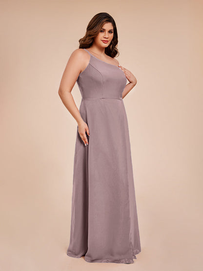 Plus Size One Shoulder Side Slit Chiffon Bridesmaid Dress