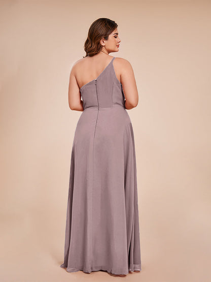 Plus Size One Shoulder Side Slit Chiffon Bridesmaid Dress