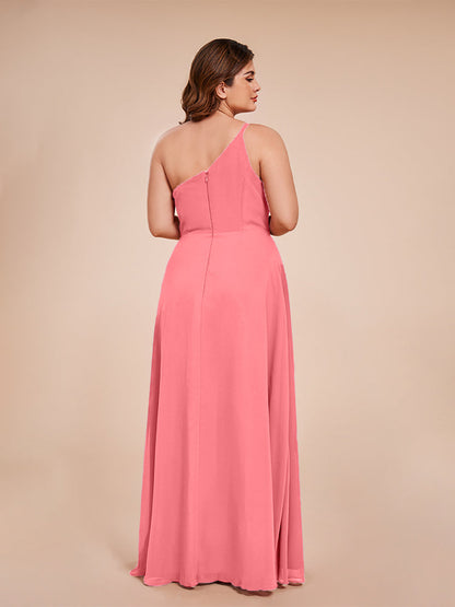 Plus Size One Shoulder Side Slit Chiffon Bridesmaid Dress