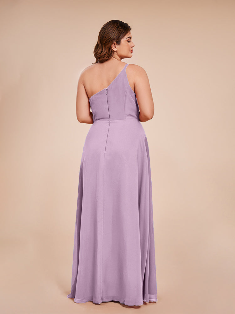 Plus Size One Shoulder Side Slit Chiffon Bridesmaid Dress