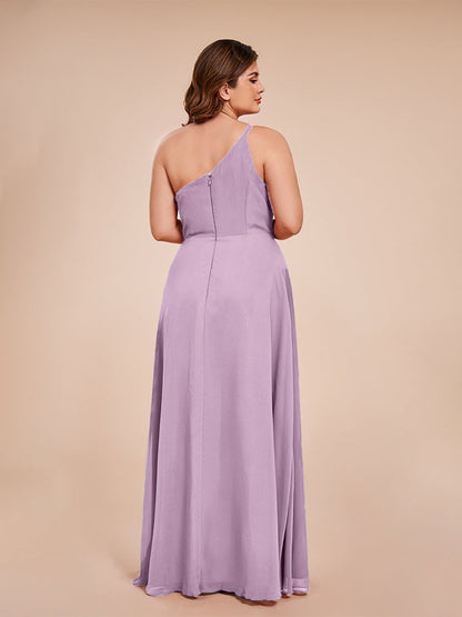 Plus Size One Shoulder Side Slit Chiffon Bridesmaid Dress