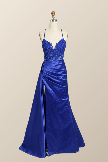 Straps Red Lace and Satin Mermaid Formal Dress