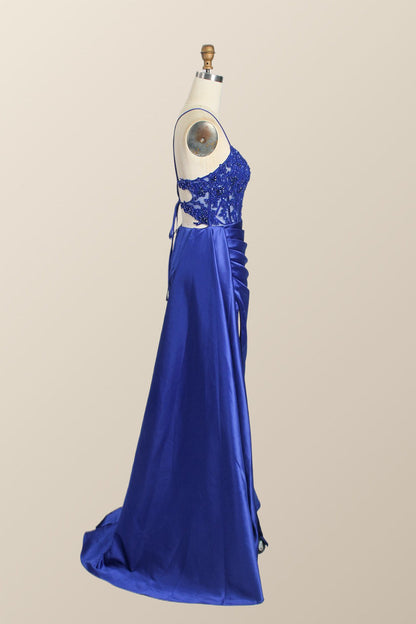 Straps Red Lace and Satin Mermaid Formal Dress