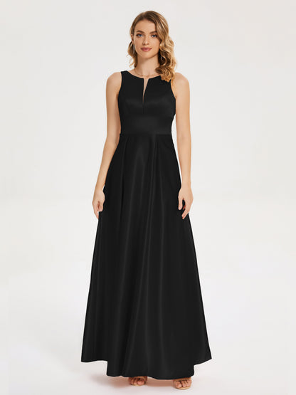 Lilliana Round Neck Long Satin Bridesmaid Dress