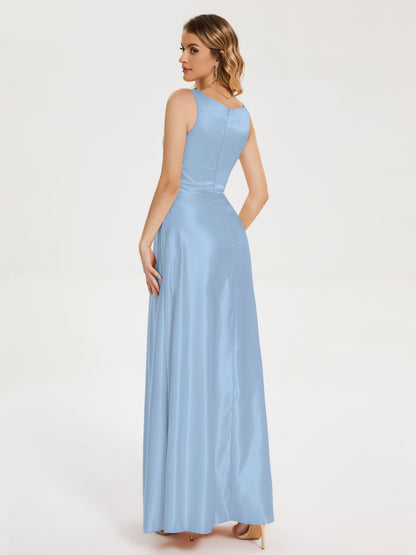 Lilliana Round Neck Long Satin Bridesmaid Dress