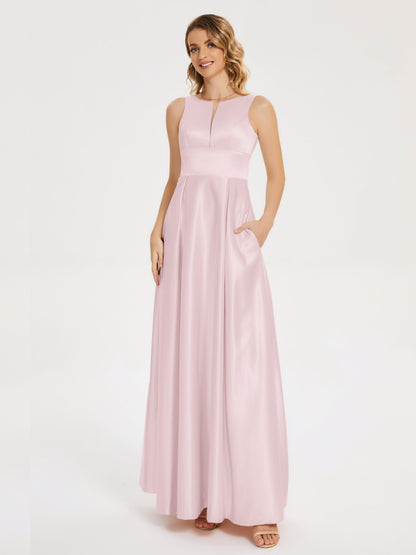 Lilliana Round Neck Long Satin Bridesmaid Dress
