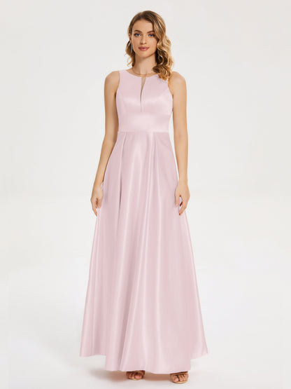 Lilliana Round Neck Long Satin Bridesmaid Dress