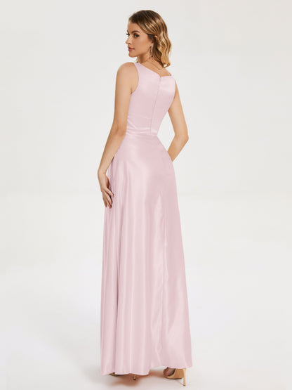 Lilliana Round Neck Long Satin Bridesmaid Dress