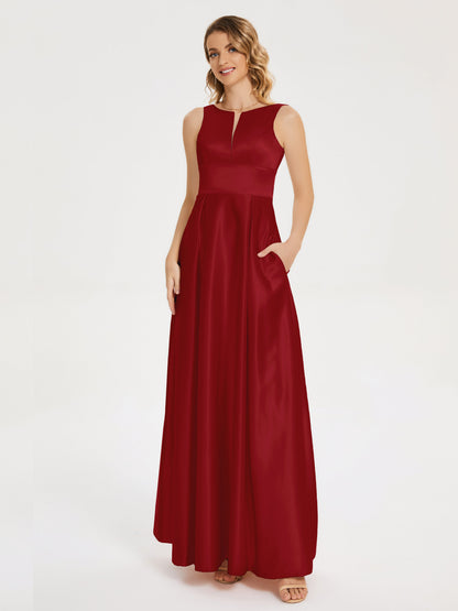 Lilliana Round Neck Long Satin Bridesmaid Dress