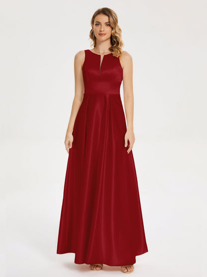 Lilliana Round Neck Long Satin Bridesmaid Dress