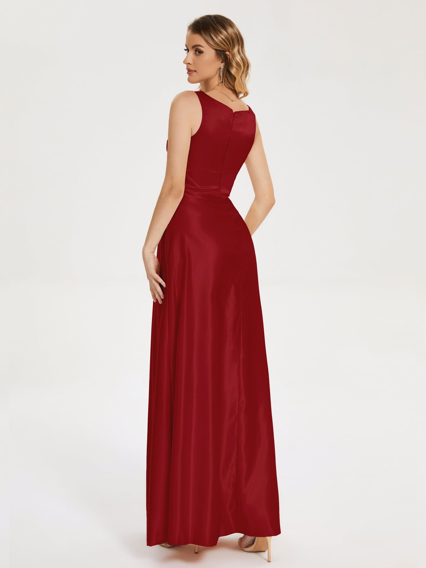 Lilliana Round Neck Long Satin Bridesmaid Dress