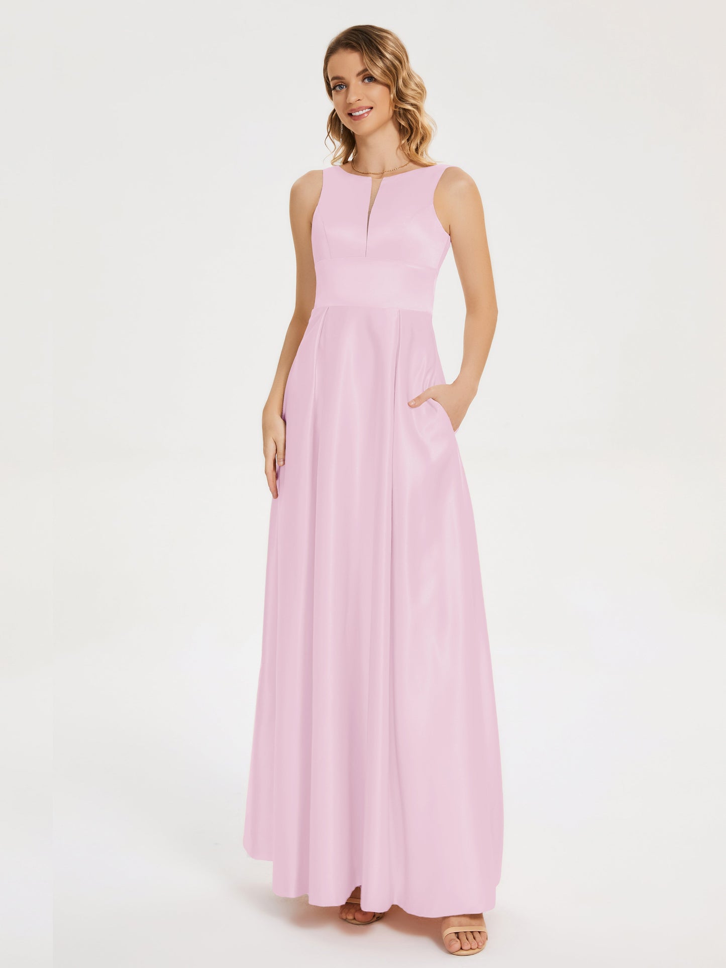 Lilliana Round Neck Long Satin Bridesmaid Dress