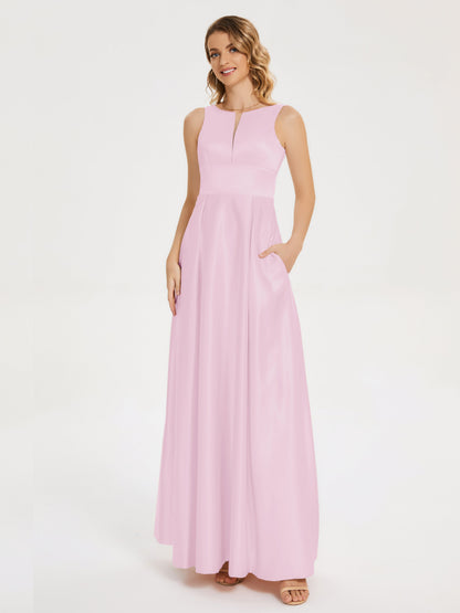 Lilliana Round Neck Long Satin Bridesmaid Dress