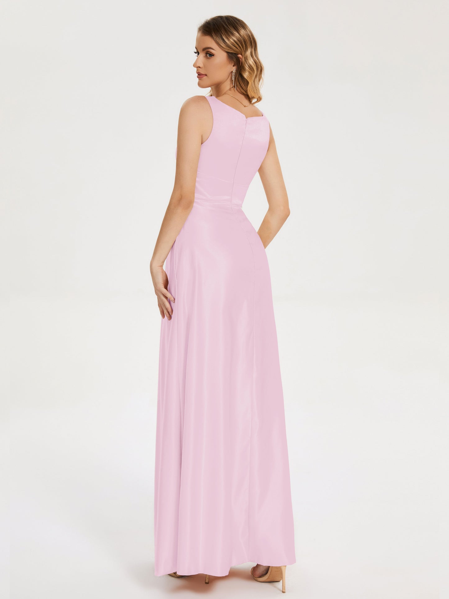 Lilliana Round Neck Long Satin Bridesmaid Dress