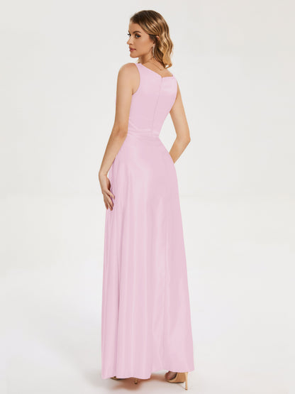 Lilliana Round Neck Long Satin Bridesmaid Dress