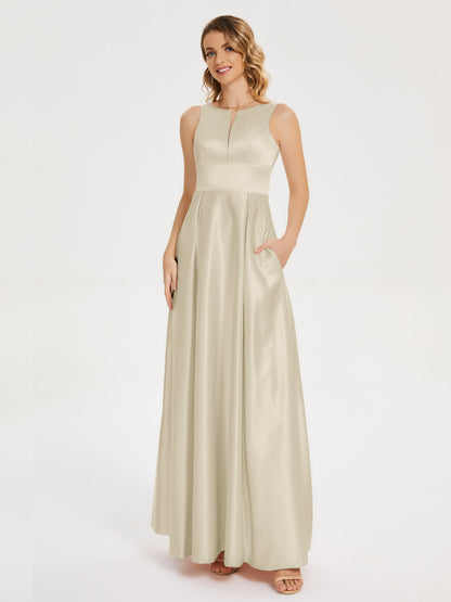 Lilliana Round Neck Long Satin Bridesmaid Dress