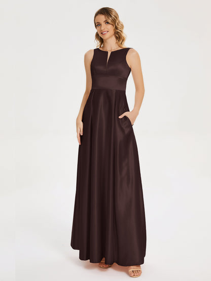 Lilliana Round Neck Long Satin Bridesmaid Dress