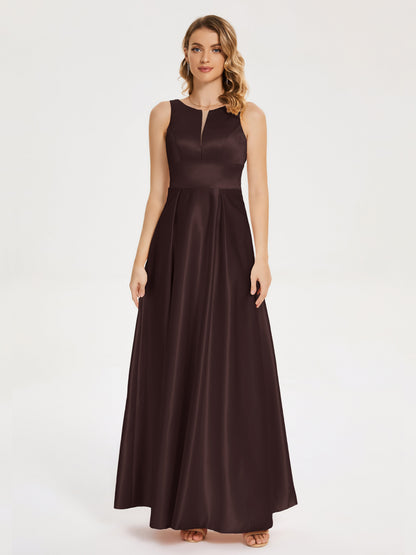 Lilliana Round Neck Long Satin Bridesmaid Dress