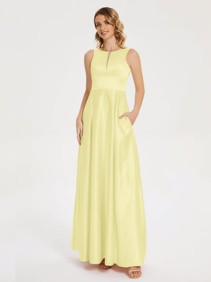 Lilliana Round Neck Long Satin Bridesmaid Dress