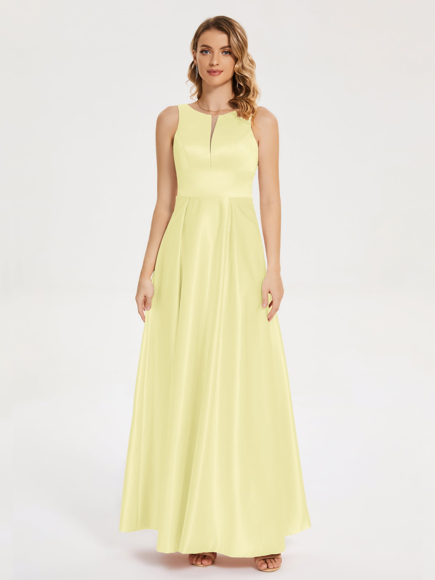 Lilliana Round Neck Long Satin Bridesmaid Dress