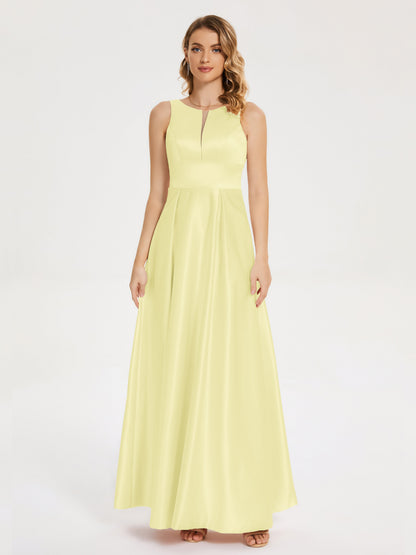Lilliana Round Neck Long Satin Bridesmaid Dress