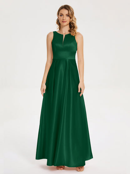 Lilliana Round Neck Long Satin Bridesmaid Dress