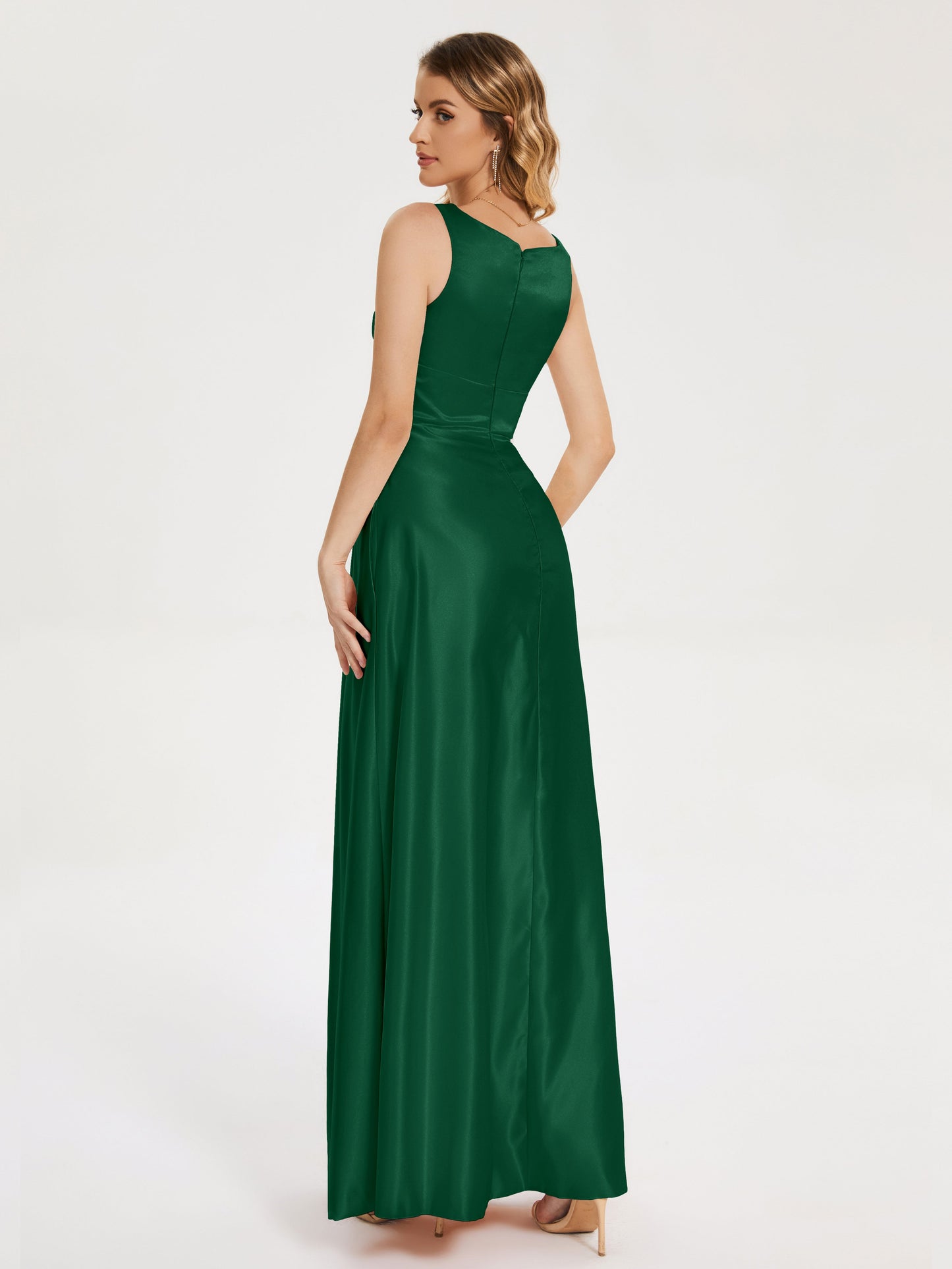 Lilliana Round Neck Long Satin Bridesmaid Dress