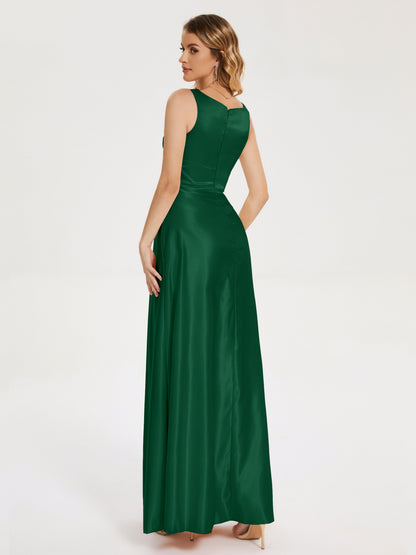 Lilliana Round Neck Long Satin Bridesmaid Dress
