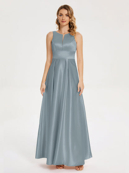 Lilliana Round Neck Long Satin Bridesmaid Dress