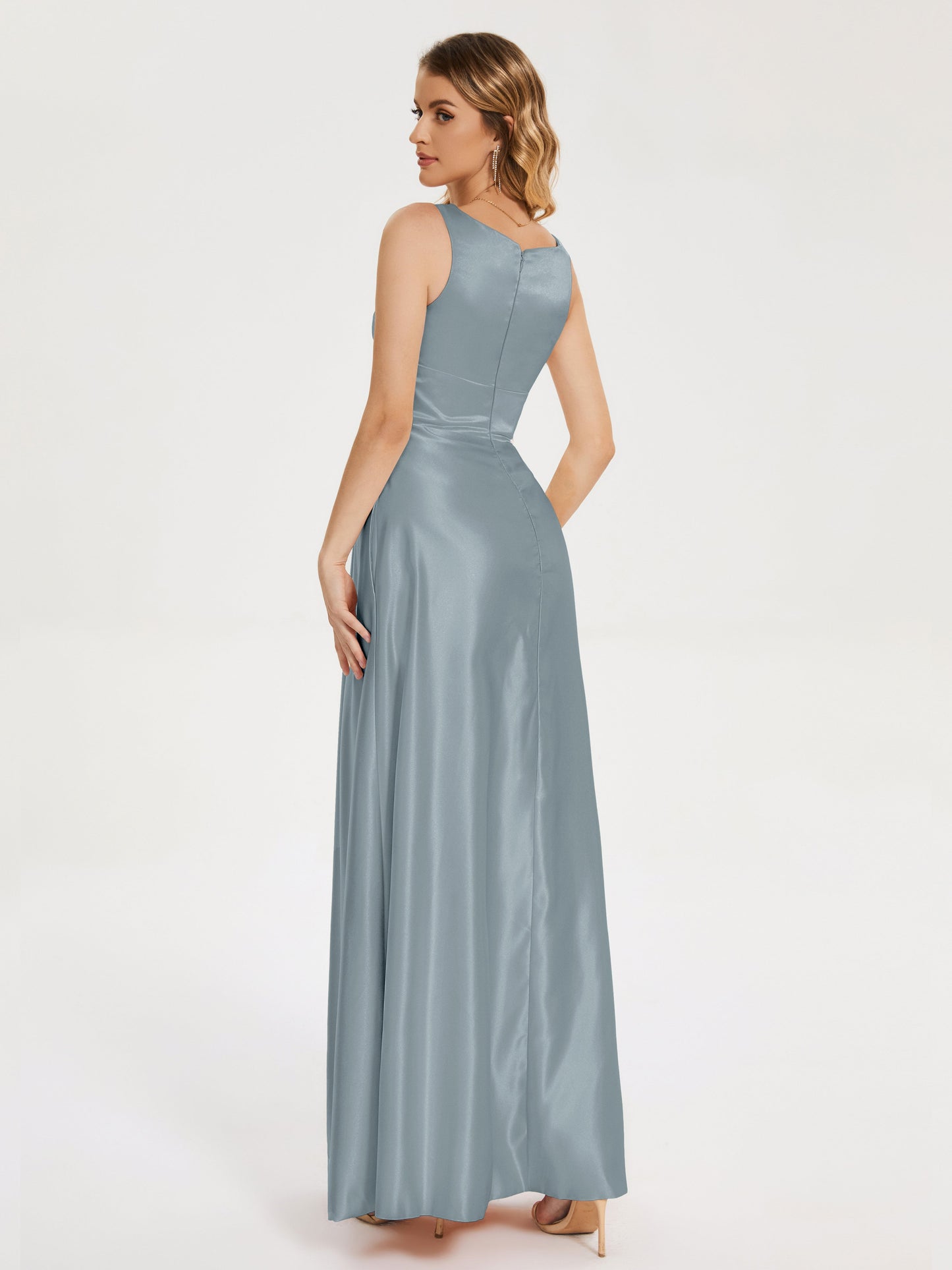 Lilliana Round Neck Long Satin Bridesmaid Dress
