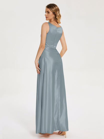 Lilliana Round Neck Long Satin Bridesmaid Dress