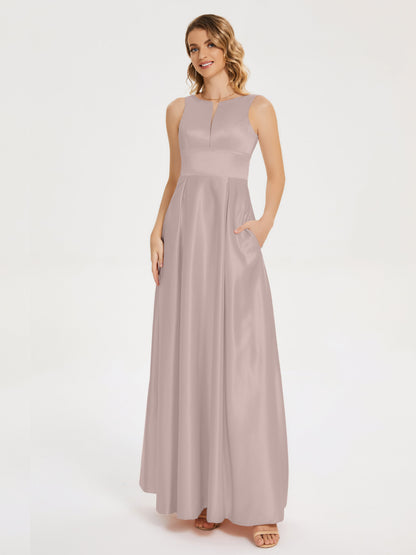 Lilliana Round Neck Long Satin Bridesmaid Dress