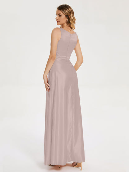 Lilliana Round Neck Long Satin Bridesmaid Dress