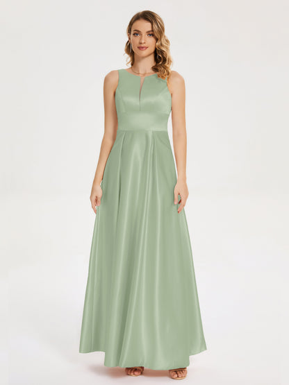 Lilliana Round Neck Long Satin Bridesmaid Dress