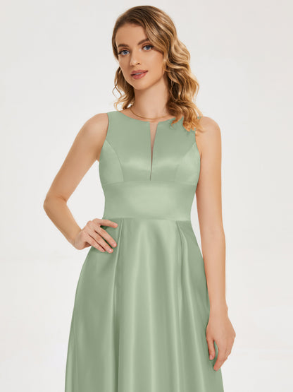 Lilliana Round Neck Long Satin Bridesmaid Dress