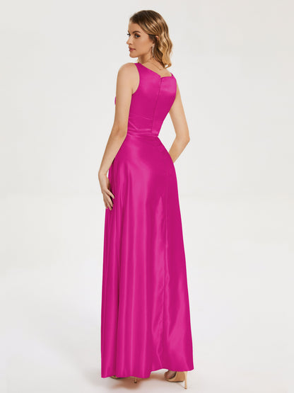 Lilliana Round Neck Long Satin Bridesmaid Dress