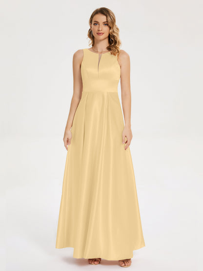 Lilliana Round Neck Long Satin Bridesmaid Dress