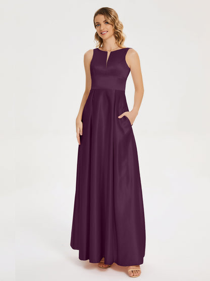 Lilliana Round Neck Long Satin Bridesmaid Dress