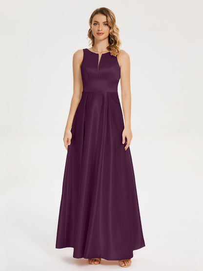 Lilliana Round Neck Long Satin Bridesmaid Dress
