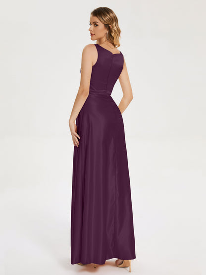 Lilliana Round Neck Long Satin Bridesmaid Dress