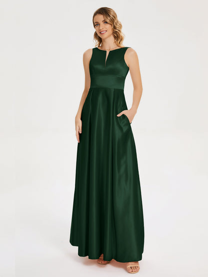 Lilliana Round Neck Long Satin Bridesmaid Dress