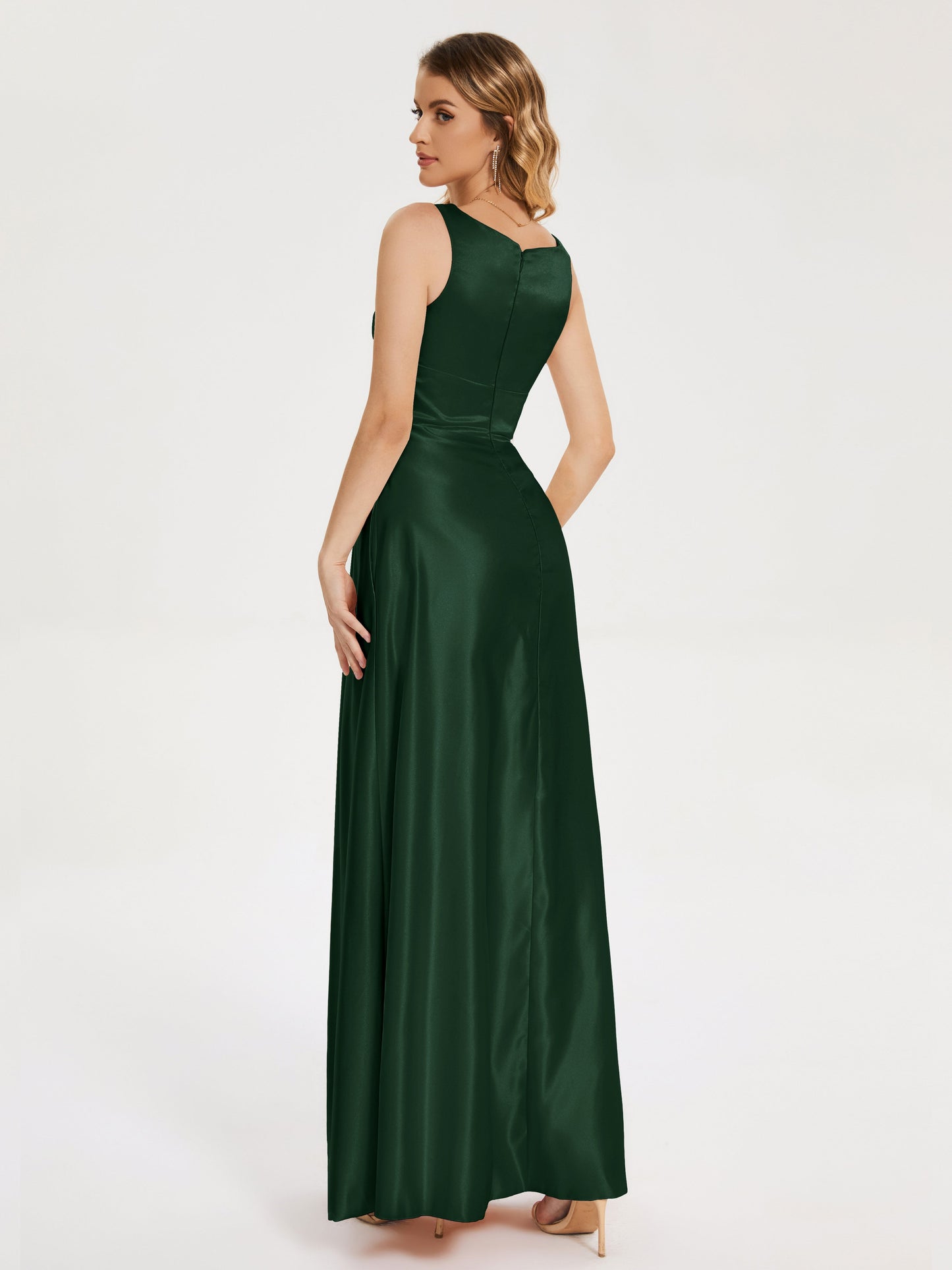 Lilliana Round Neck Long Satin Bridesmaid Dress
