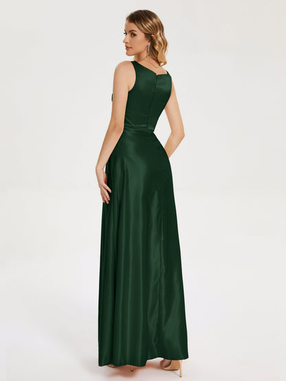 Lilliana Round Neck Long Satin Bridesmaid Dress