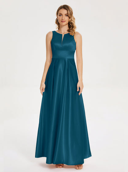 Lilliana Round Neck Long Satin Bridesmaid Dress