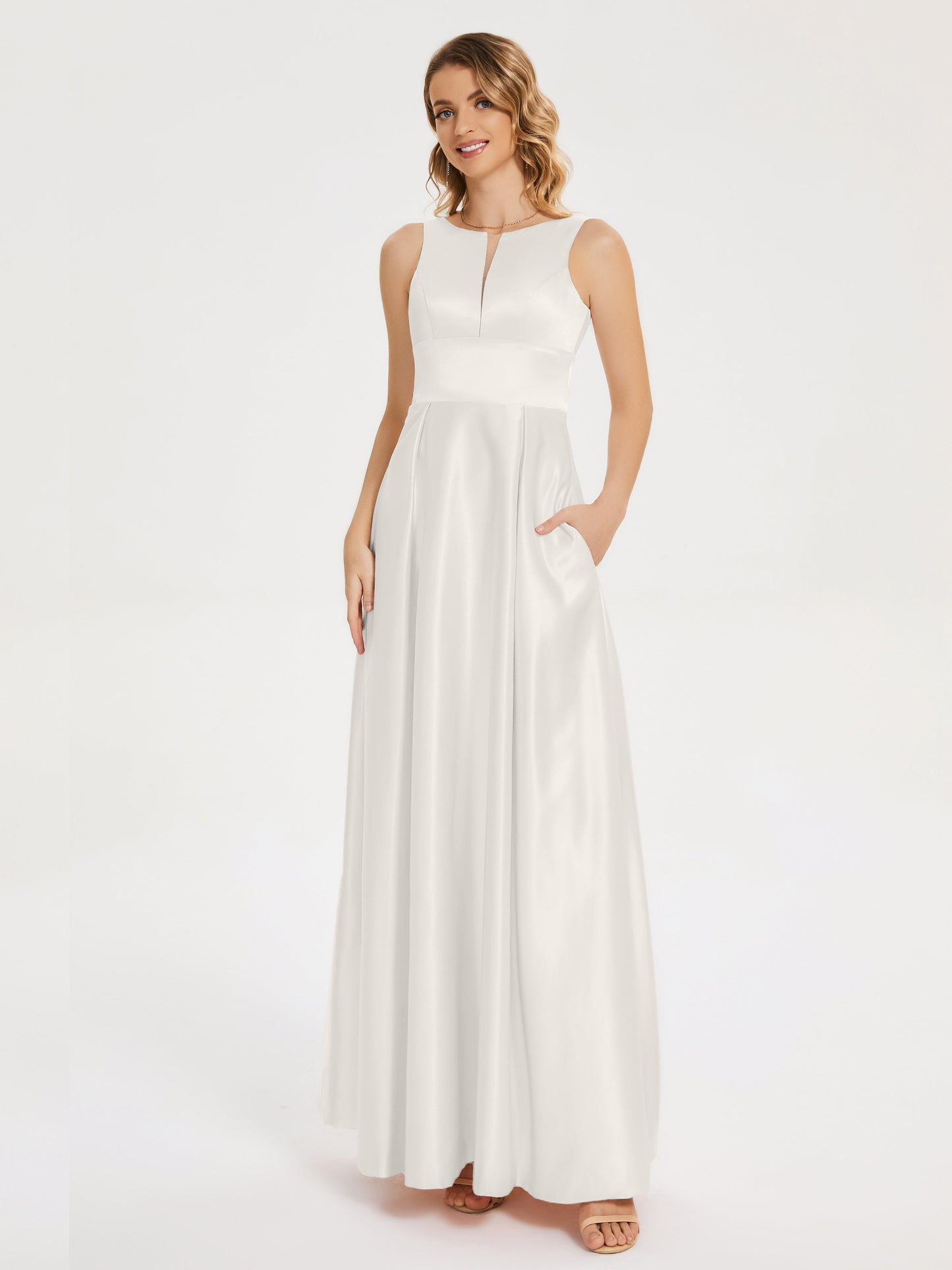 Lilliana Round Neck Long Satin Bridesmaid Dress