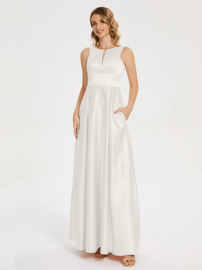 Lilliana Round Neck Long Satin Bridesmaid Dress