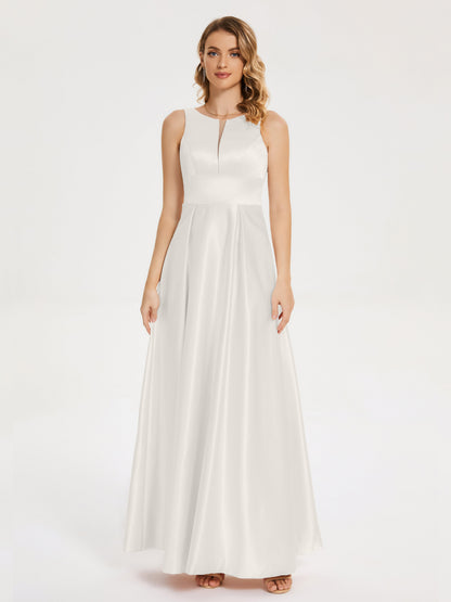 Lilliana Round Neck Long Satin Bridesmaid Dress
