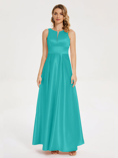Lilliana Round Neck Long Satin Bridesmaid Dress